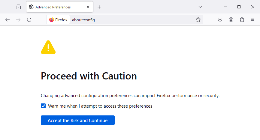 Refresh Firefox About Config