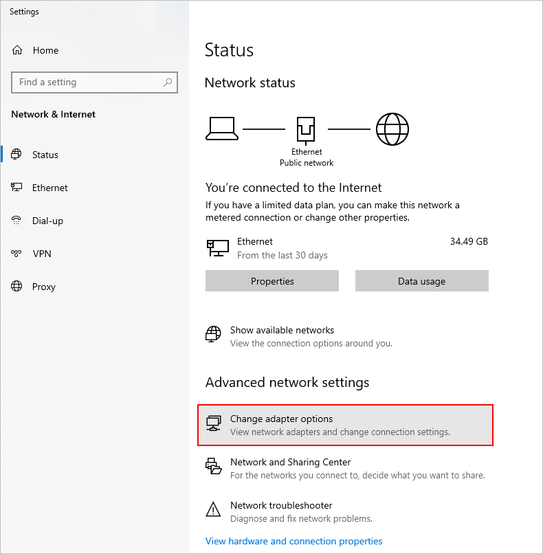 Change Network Adapter Options