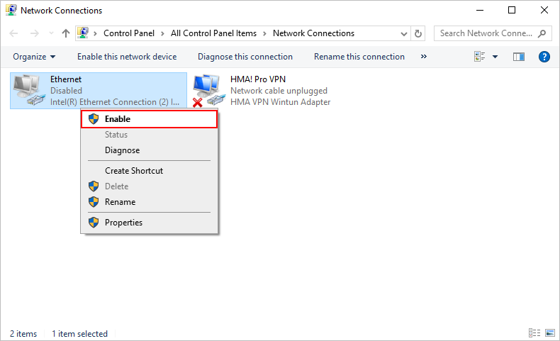 Enable a Network Adapter in Network Connections