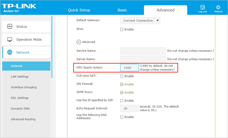 increase the router's MTU