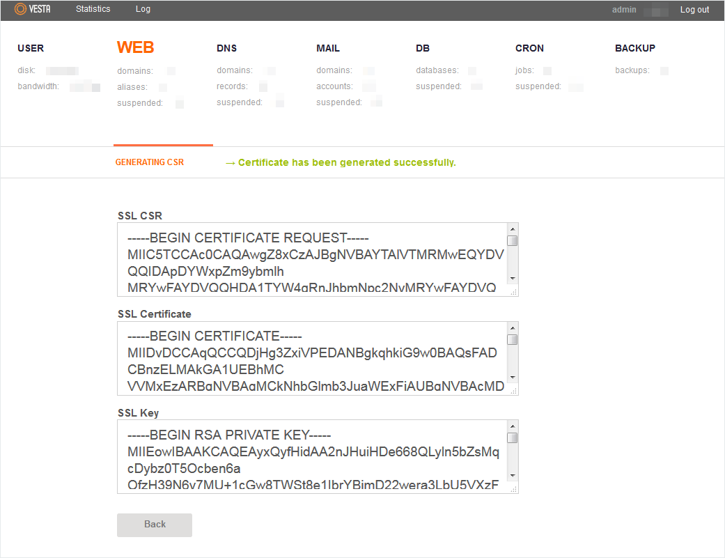 Vesta Certificate Generated